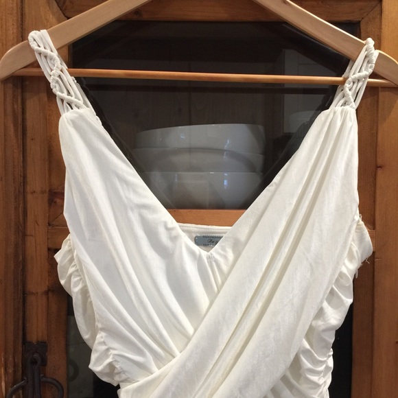 White Drape Ruched Short Dress Medium - Picture 3 of 6